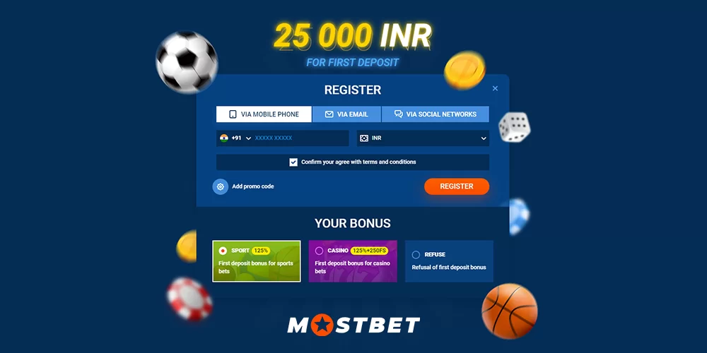 25000 ₹ for first deposit at Mostbet casino